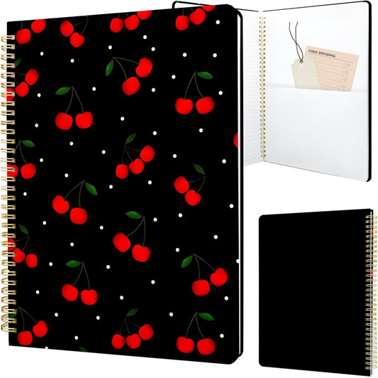 Cute Spiral Notebook journal A4 Aesthetic Pretty Design for Women Girls Kawaii with Pocket, 8.5 x 11 inch, Lined, Cherry