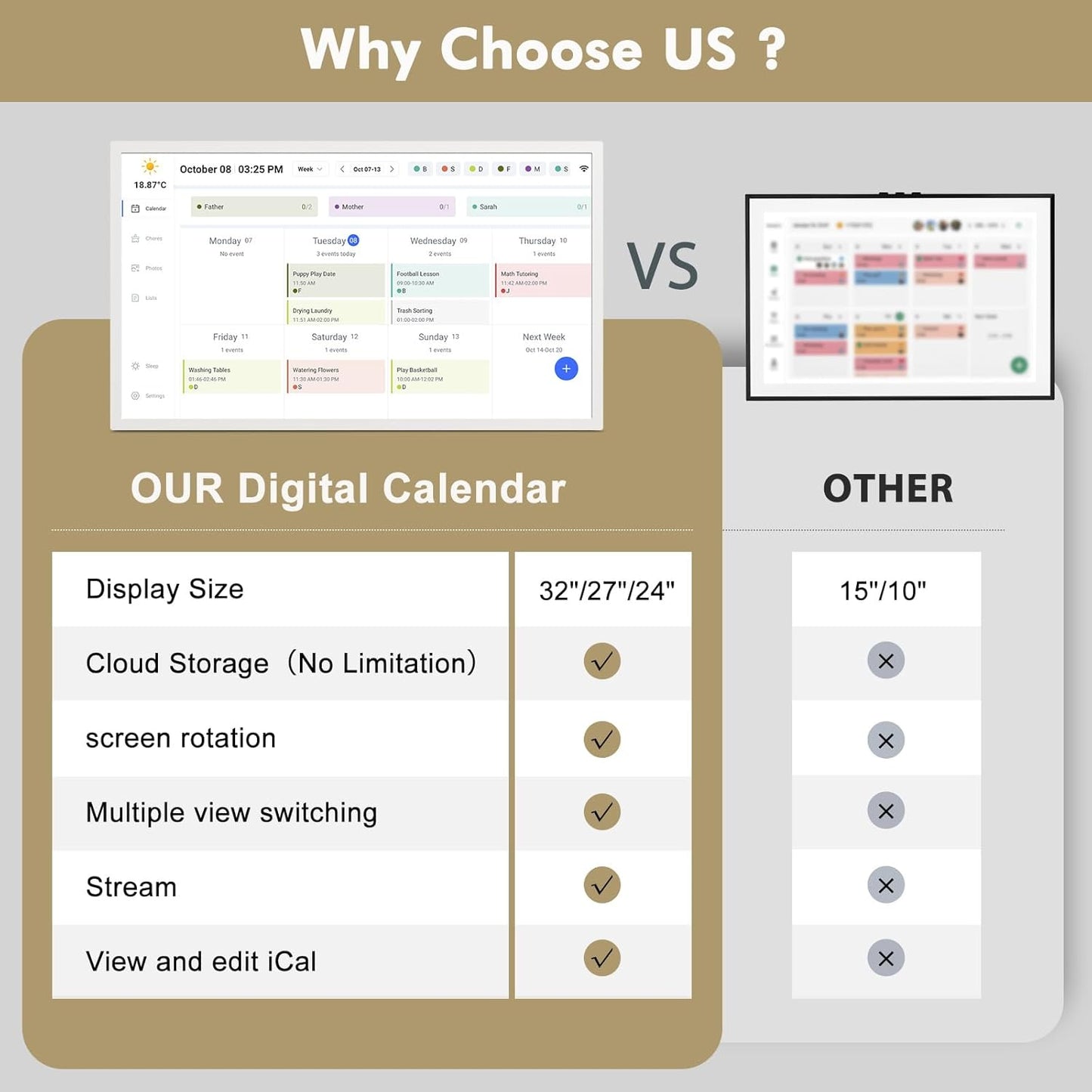 Digital Calendar Chore-Chart for-Family-Meal Planner - 27 inch Touchscreen Interactive Display Smart Calendar for Family To Do List, Dual-WiFi, Auto-Sync Google iCloud Outlook Calendars, Wall Mounted