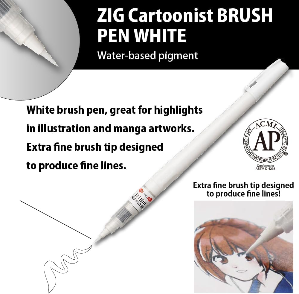 Kuretake Zig Inktober pen set, for Illustration, Manga Drawing, Lettering and Calligraphy, Professional Artist, Made in Japan (White(3pcs.))