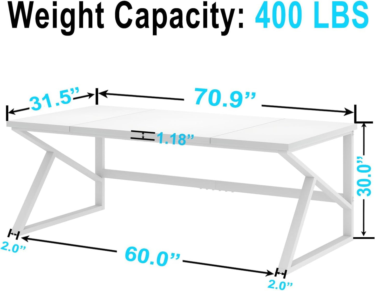 HSH 70 Inch Long White Computer Desk, Modern Large Executive Work Writing Study Gaming Desk for Home Office, Industrial Metal Wooden Two Person Desk Dual Monitor Workstation in Bedroom Living Room
