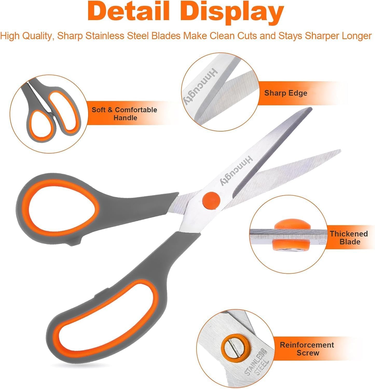 Scissors for Office School Supplies, Hnncugty 8" Scissors All Purpose Bulk Set of 24-Pack, Sharp Shears for Home Craft Sewing Fabric, Middle School Student Teacher Supplies, Comfort Right/Left Handed