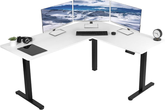 VIVO Electric Corner L-Shaped 63 x 55 in Standing Desk, Memory Height Adjustment, White Top Black Frame, DESK-E3CTBW