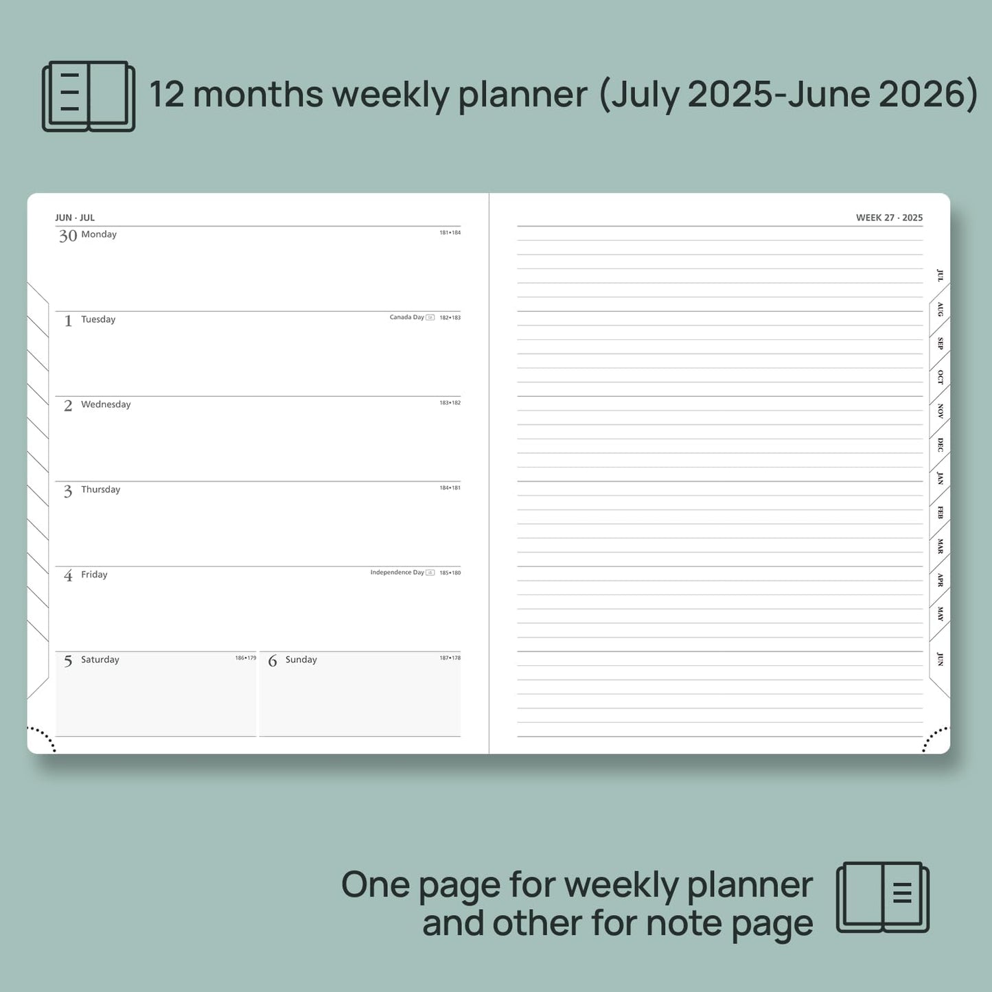 POPRUN Planner 2025-2026 Weekly Notebook (Large 8.5''x 10.5'') Academic Calendar (JUL.25 - JUN.26) Appointment Book with Monthly Tabs, Leather Soft Cover, Inner Pocket, 100 GSM - Lilac