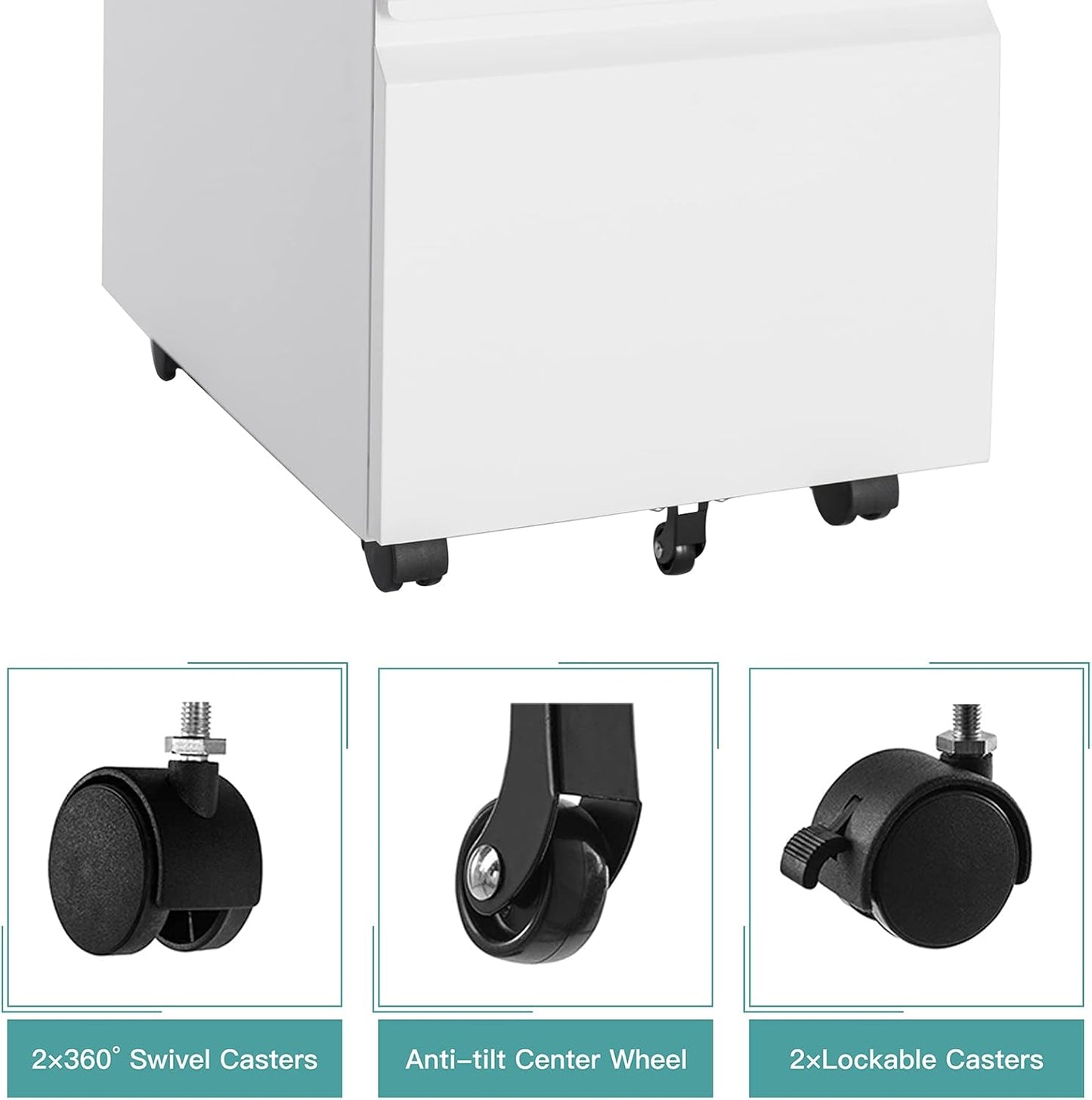 MIIIKO 3 Drawer File Cabinet, Rolling File Cabinet Under Desk, Metal Filing Cabinets for Home Office, Deep Drawers for Hanging Legal Letter Folders, Full Assembled Except Casters