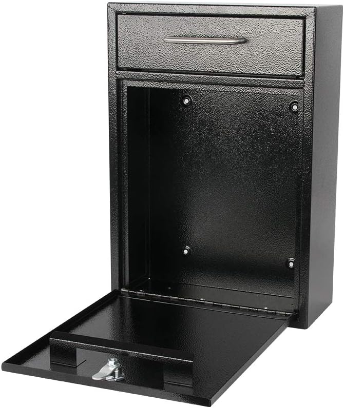 KYODOLED Steel Key Lock Mail Boxes Outdoor, Locking Wall Mount Mailbox, Security Lock Drop Box, Collection Boxes,16.2H x 11.22L x 4.72W Inches, Black X Large