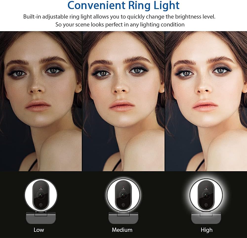 NexiGo N680E 1080P Webcam with Ring Light, Privacy Cover and Dual Microphone, Advanced Auto-Focus, Adjustable Brightness, Streaming Web Camera for Zoom Skype Facetime, PC Mac Laptop Desktop