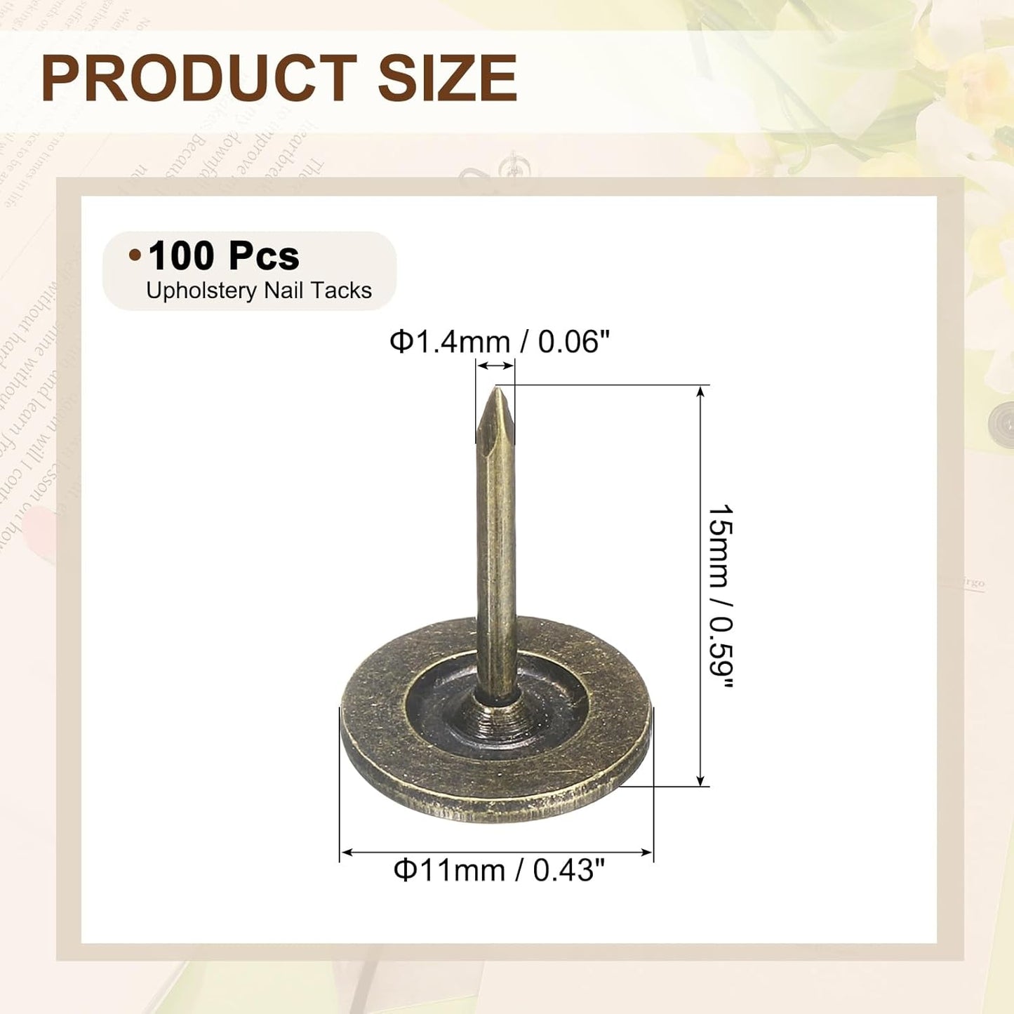 uxcell 100Pcs Upholstery Tacks, 11mmx15mm Flat Head Thumb Tack Decorative Furniture Nails Push Pins for Furniture Sofa Headboards, Bronze