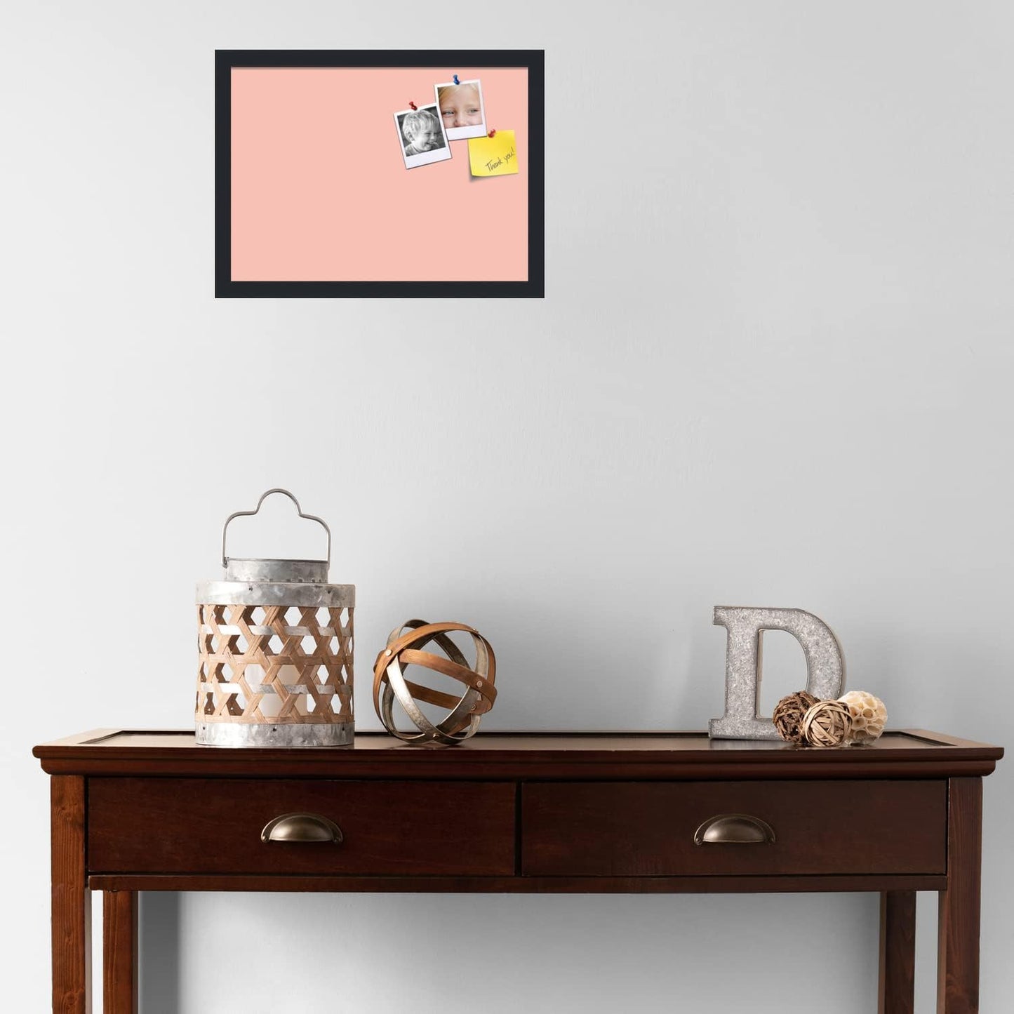 PinPix 18x13 Inch Cork Bulletin Board. This Decorative Framed Pin Board Comes with Pink Pastel Design and a Satin Black Frame. Ideal for Home Office Decor or Message Board (PinPix-1813)
