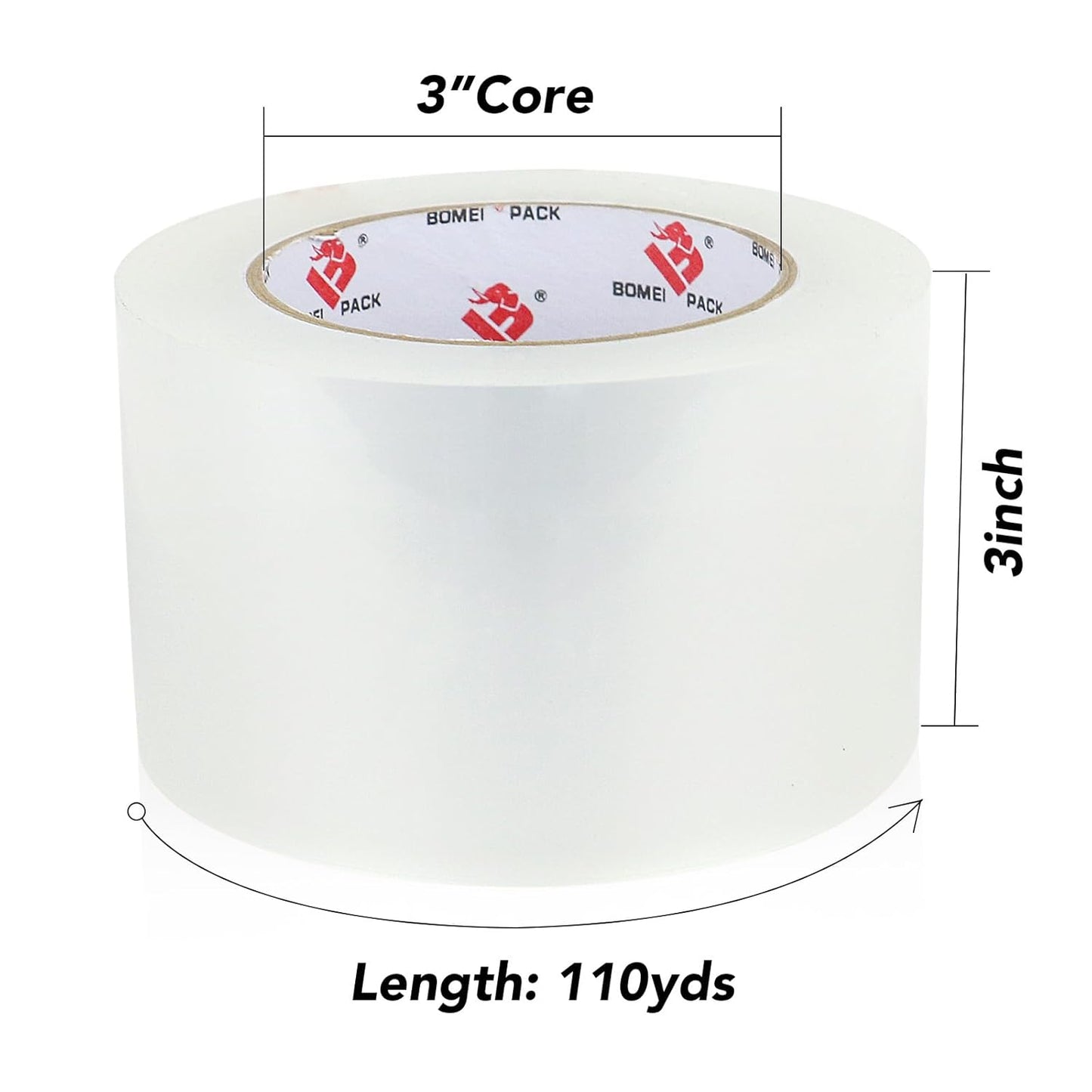 BOMEI PACK 3 inch Wide Clear Packing Tape, 3 inch x 110 Yards (330ft), Industrial Grade 3'' Heavy Duty Shipping Tape Refills for Box Office Moving, Packaging and Mailing