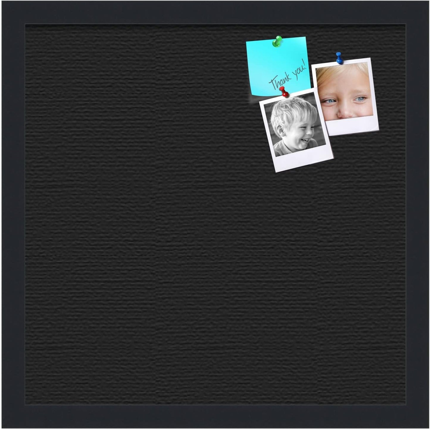 PinPix pin Cork Bulletin Board Made from Canvas, Classic Black Pattern 16 x 16 Inches (Completed Size) and Framed in Satin Black (PinPix-622)