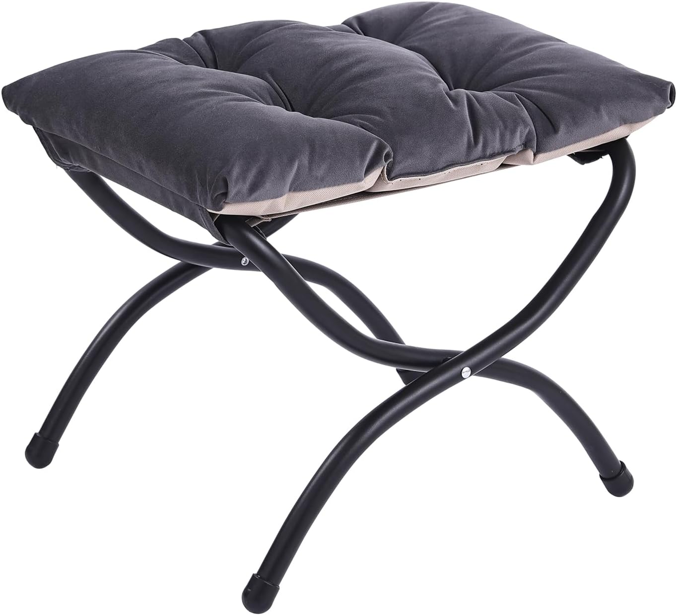 LITA Folding Upholstered Footrest Stool, Modern Small Portable Accent Ottoman with Detachable Thick Cotton Cushion Padded Sofa Stool with Metal Frame for Lazy Chair, Living Room & Bedroom, Smoky Grey