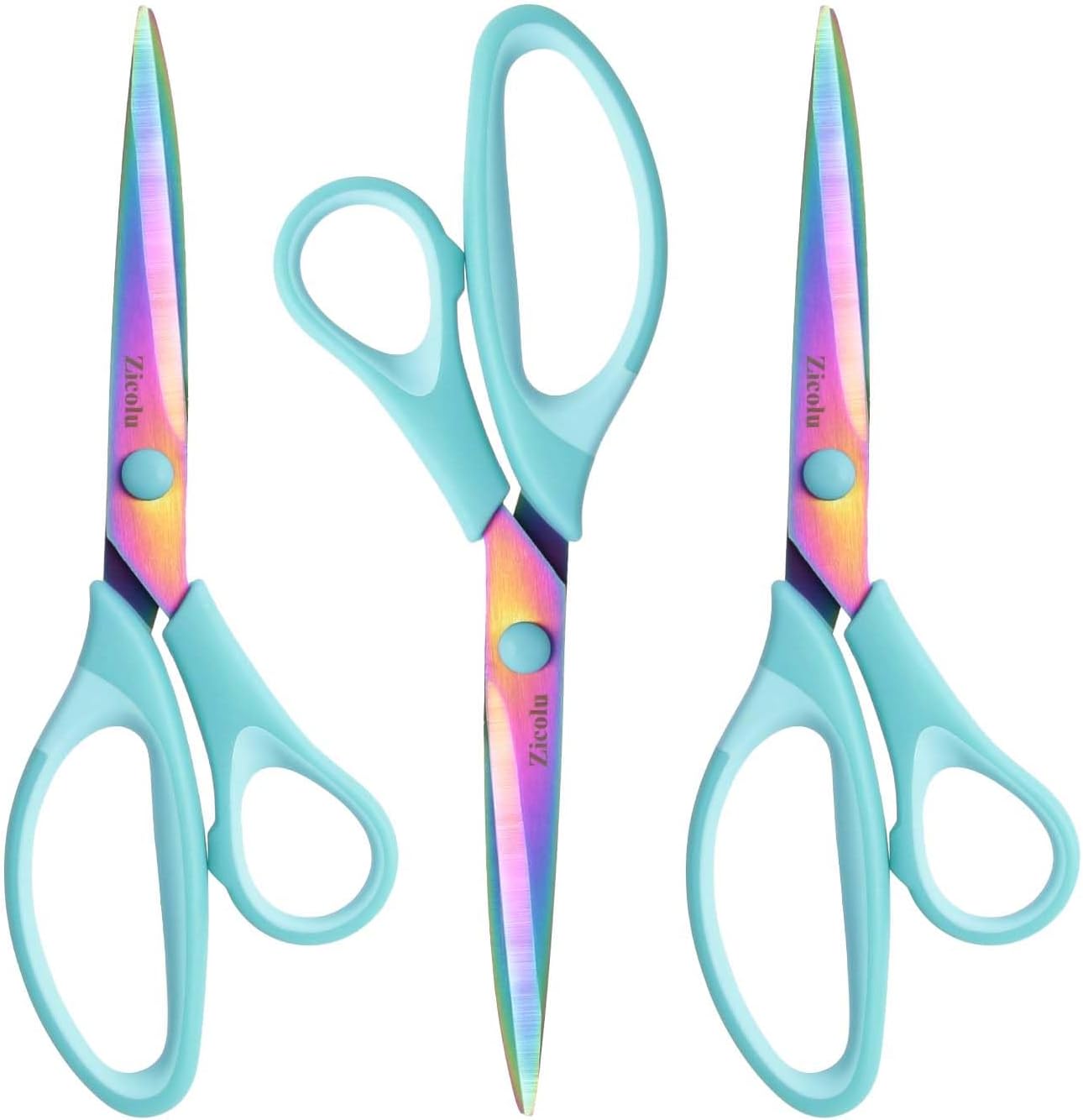 8.5" Scissors All Purpose, Multipurpose Office Scissors Set of 3 pack, sharp Titanium Coating Blade and Soft Comfort-Grip Sturdy Scissors for Fabric School Craft Sewing Home, Right/Left Handed, Blue