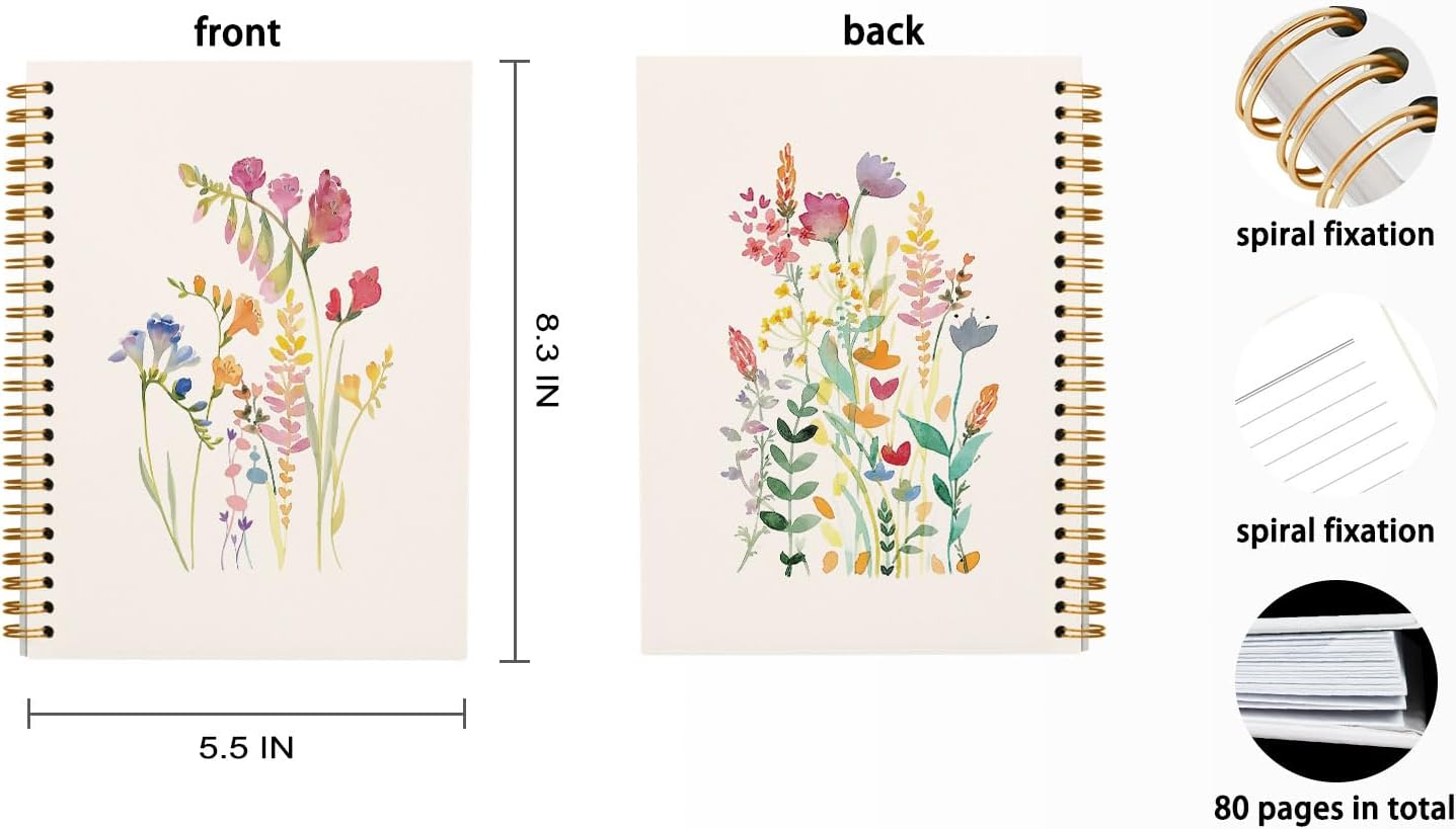Vintage Wild Flower Botanical Plant Hardcover Spiral Notebook 5.5x8.3,Rustic Spring Floral Cottagecore Notebook Journal for Work Office School Student Teacher.