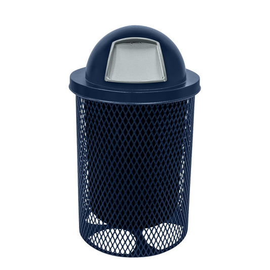 RDT-TXTDBL Heavy Duty 32 Gallon Round Trash Receptacle, Liner Included, Textured Dark Blue with Black Dome, Made in America
