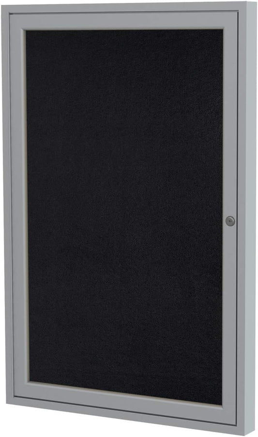 Ghent 36"x30" 1-Door indoor Enclosed Recycled Rubber Bulletin Board, Shatter Resistant, with Lock, Satin Aluminum Frame,Black (PA13630TR-BK) ,Made in the USA