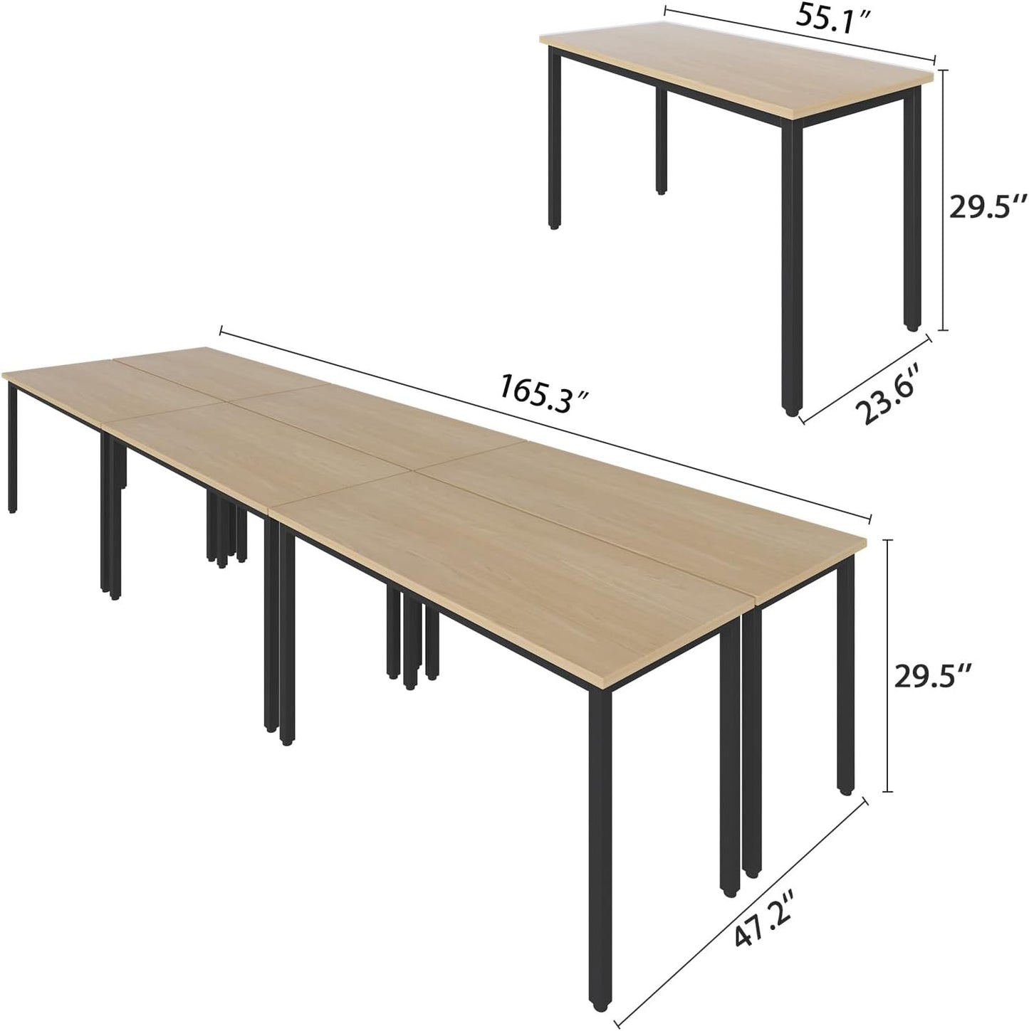 Bonzy Home Conference Tables 14ft Office Computer Desk for Meeting Room Study Writing Printer Table Office Computer Desk for 16 People Rustic Vintage Natural 6PCS (165.3"x47.2"x29.5")