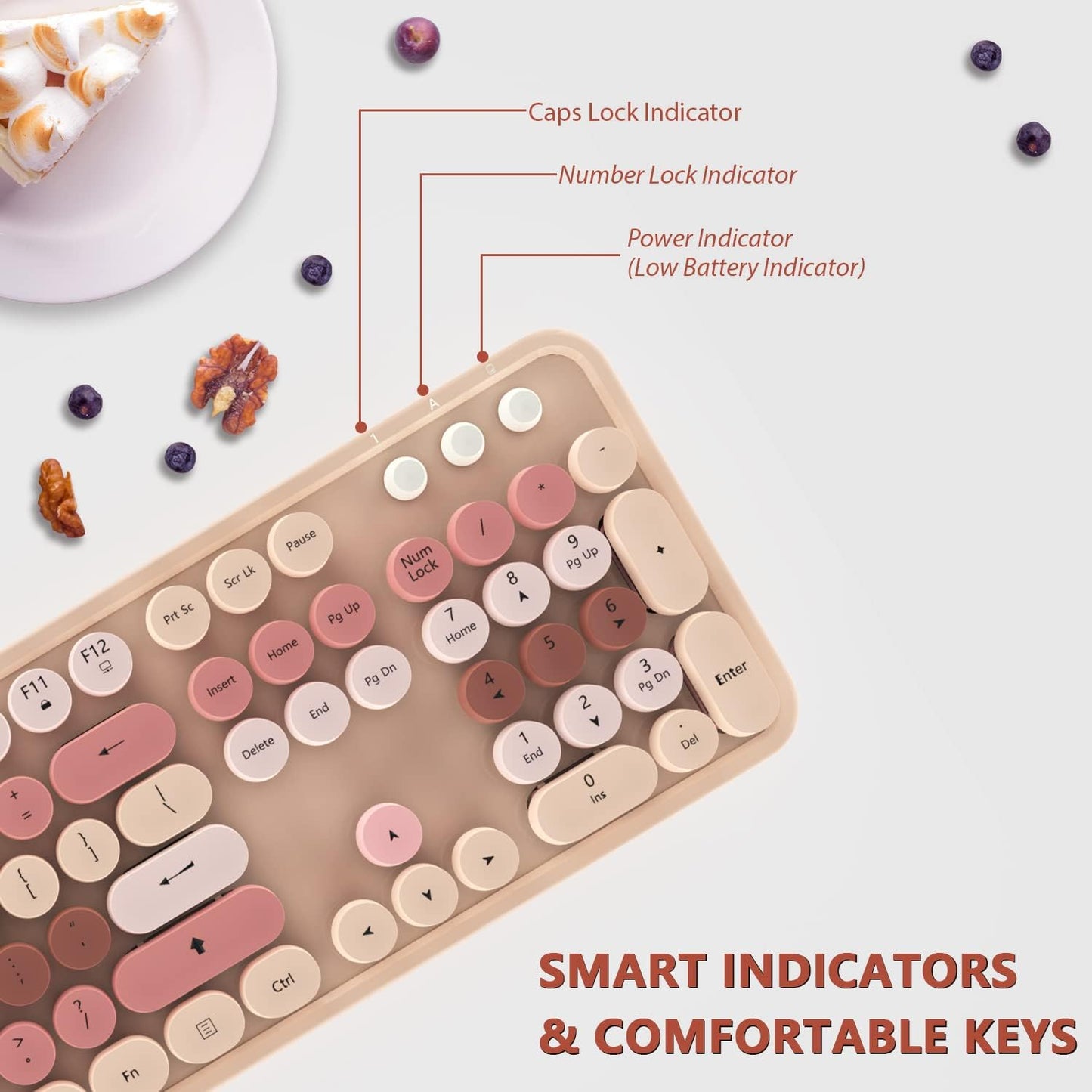 Wireless Keyboard and Mouse, KOOTOP Cute Keyboard and Mouse, 2.4G Wireless Keyboard with Retro Round Keycap for PC, Mac, Laptop,Computer Windows (Milk Tea)