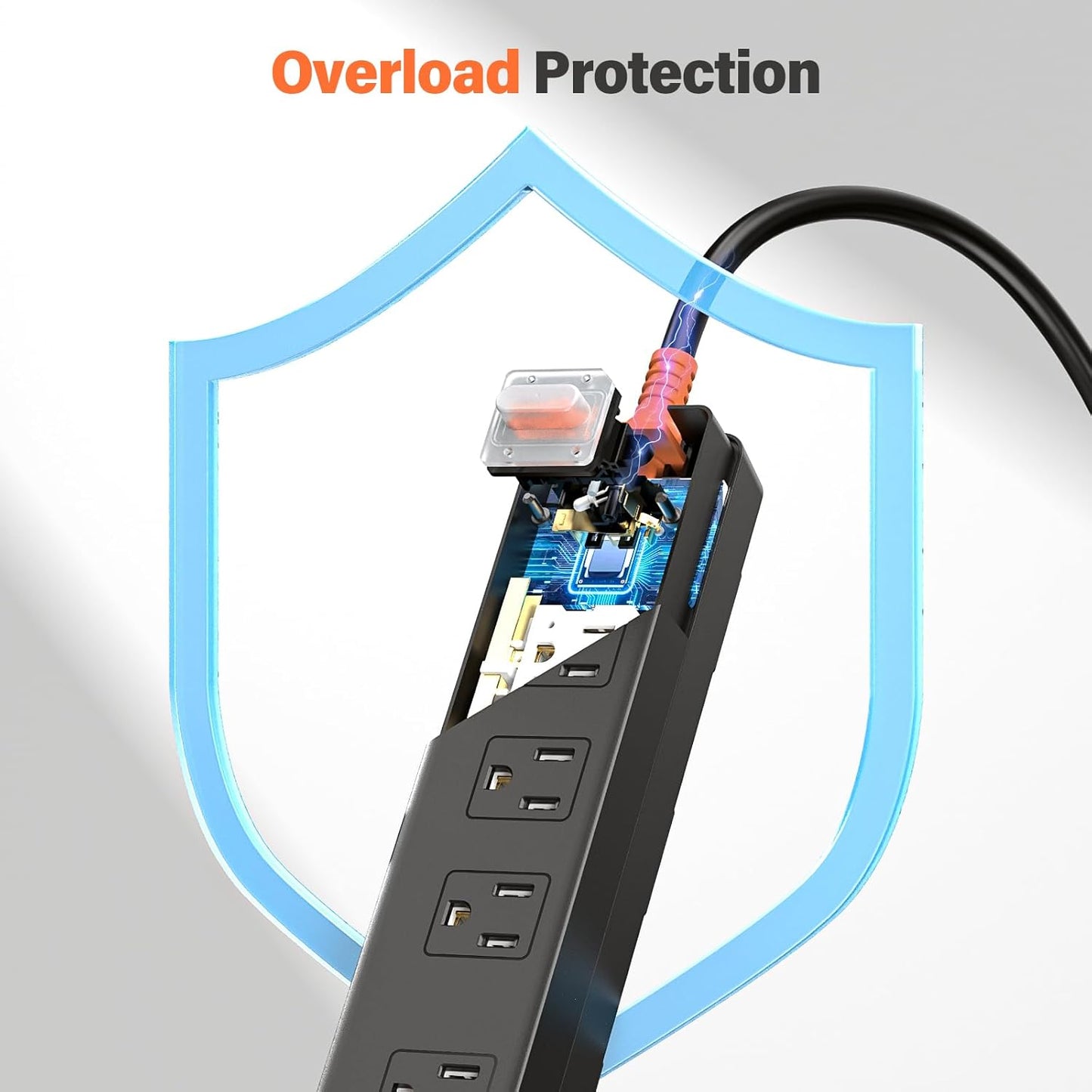 Power Strip Weatherproof, Surge Protector with 4 Wide Outlets, 1875W/15A Overload Protection Switch, 6FT Flat Plug Multi-Plug Outdoor Extension Cord for Indoor Outdoor, UL FCC Listed