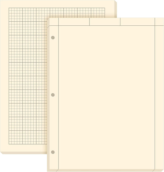 Seajan 2 Pcs Engineering Paper Notebook Engineering Computation Pad 8.5 x 11 Inches Engineer Graph Paper Notepad, 5 Squares Per Inch 3 Hole Punched Computation Pad, 100 Sheets/pack (Yellow)