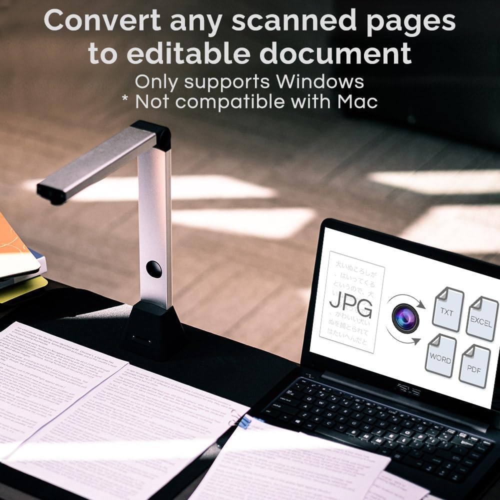 D800 Portable Document Camera: High Definition 13MP Document Scanner USB Visualizer Capture Size A3 Multilingual OCR Detection for Remote Lessons Office and Education, Not Compatible with Mac