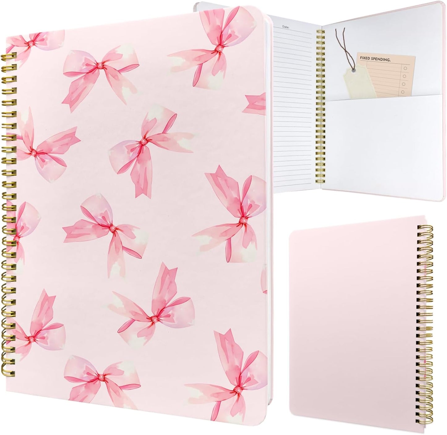 Cute Spiral Notebook journal B5 Aesthetic Pretty Design for Women Girls Kawaii with Pocket, 10 x 7.2 inch, Lined, Bow Tie