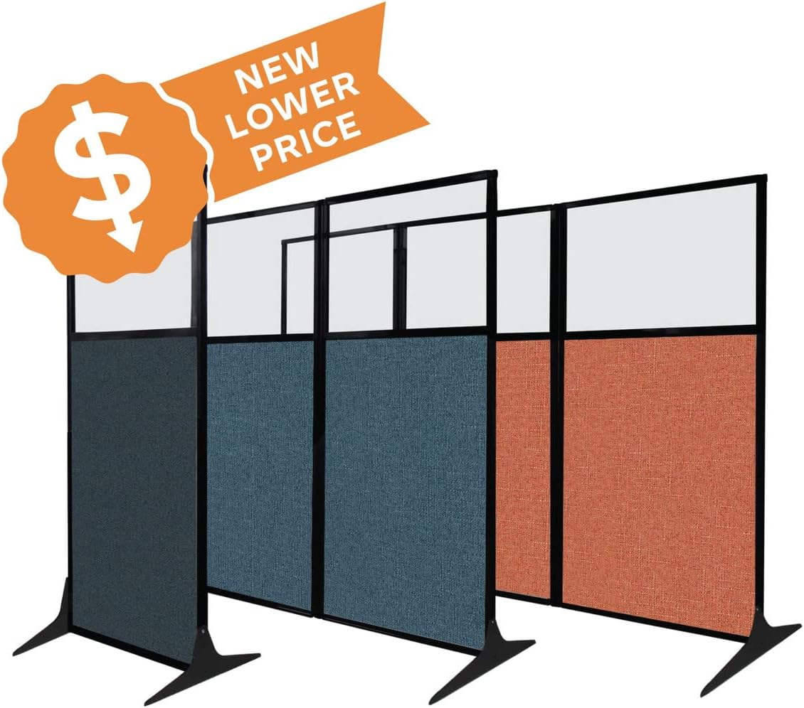 Versare Office Workstation Screen | Portable Wall Divider | Modern Cubicle | Freestanding Privacy Screen | Flexible Work Space | 3 Panels | 99" Wide x 70" Tall Marble Gray SoundSorb Panels