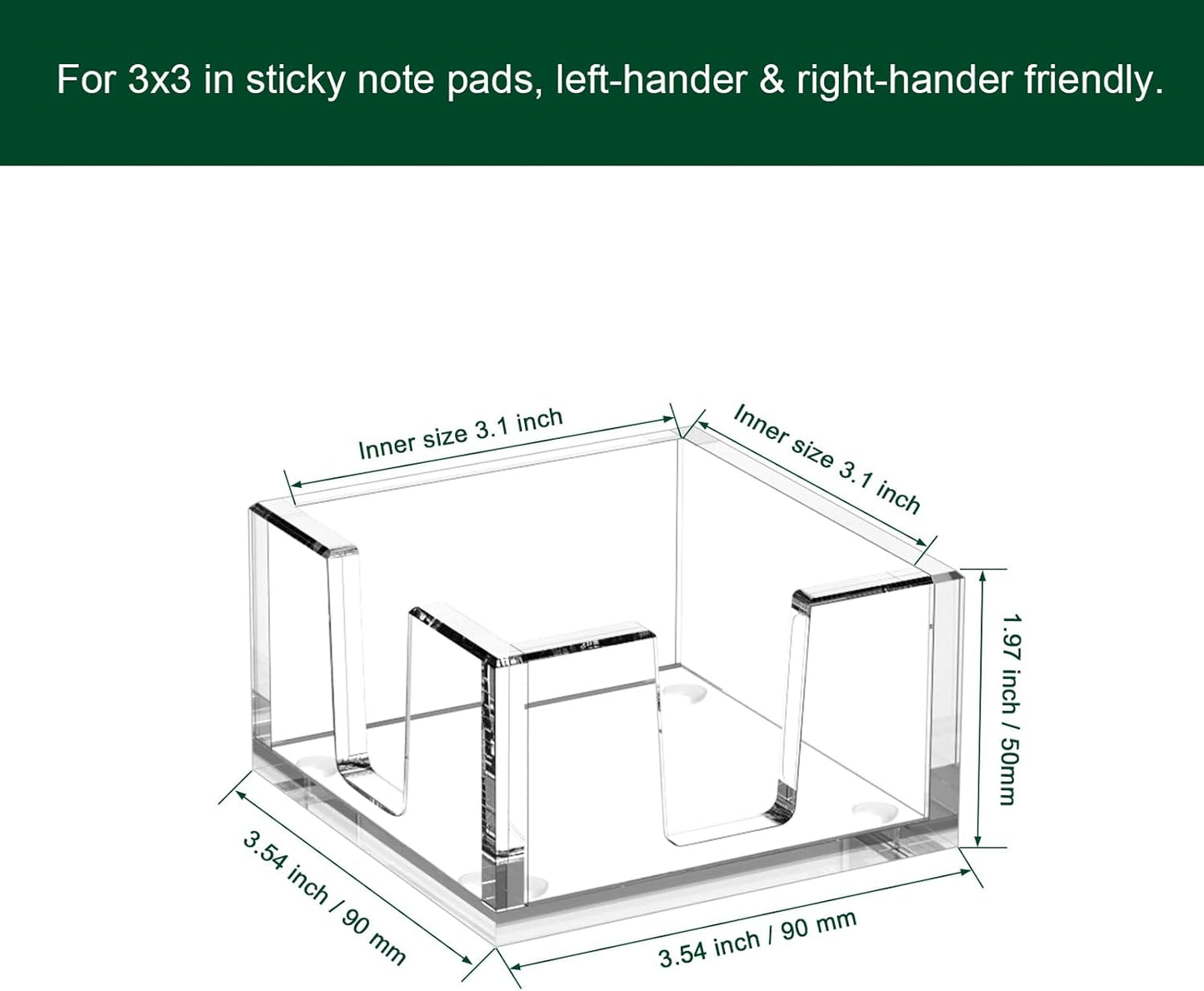 Acrylic Sticky Note Holder, Self-Stick Note Pad Holder W/O Pads - Note Dispenser Memo Pad Holder Desk Organizer for School Office Home (3''x3'' Clear - 2 Pack)