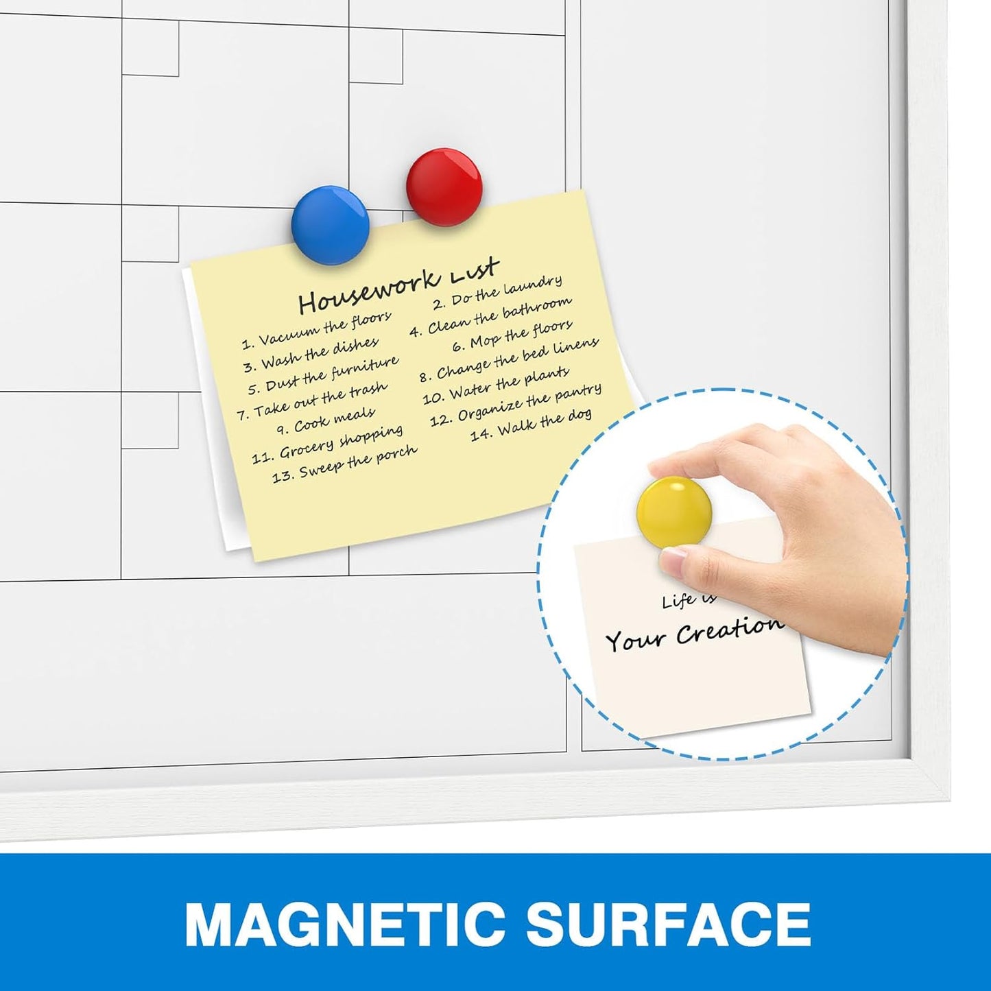 Comix Dry Erase Calendar Whiteboard for Wall,Magnetic Dry Erase White Board with White Wood Frame, 36 * 24 inches Decorative Planner Board for Office, Kitchen, School, Home