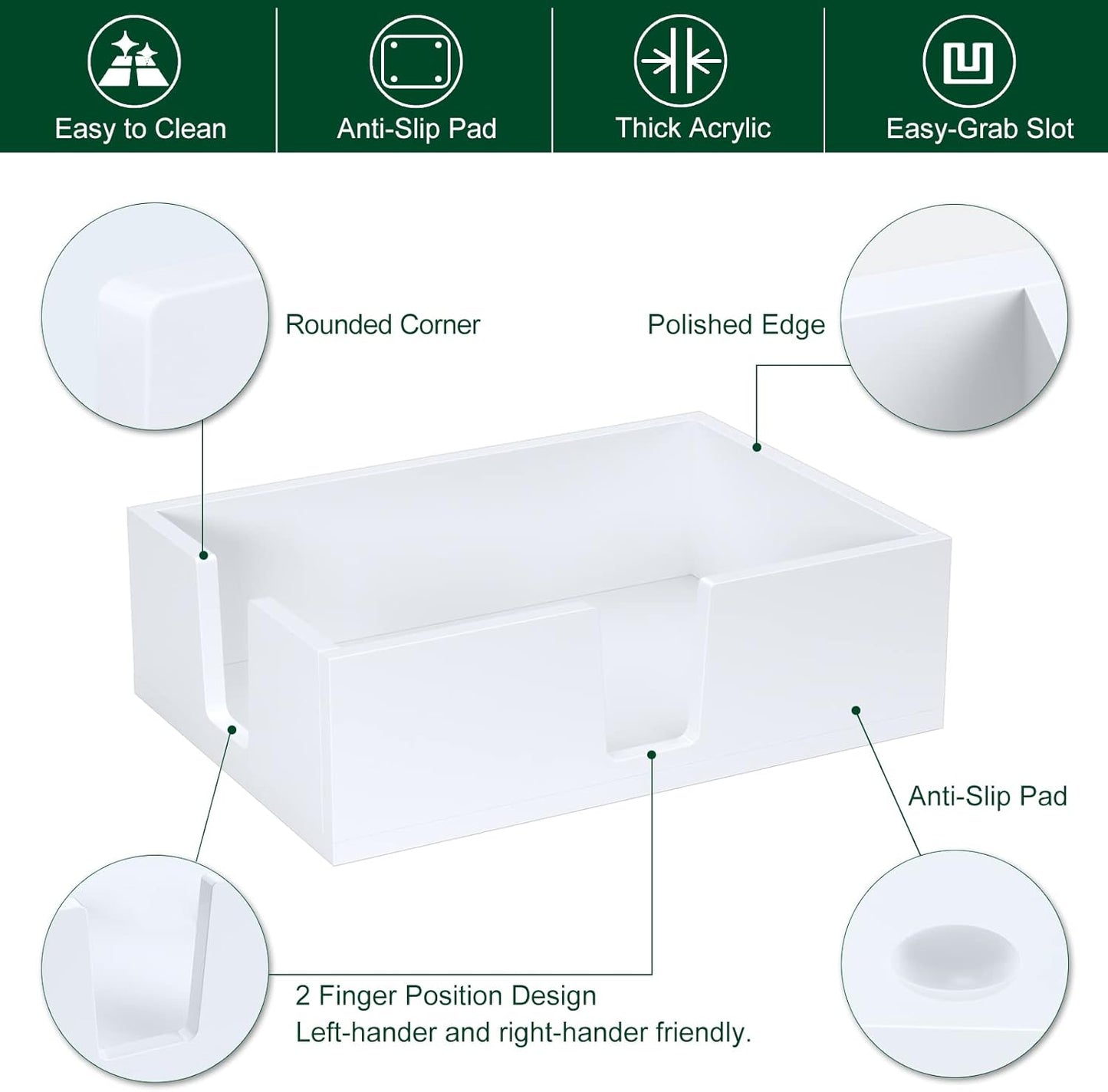 Acrylic Sticky Note Holder, Self-Stick Note Pad Holder W/O Pads - Note Dispenser Memo Pad Holder Desk Organizer for School Office Home (4''x6'' White)
