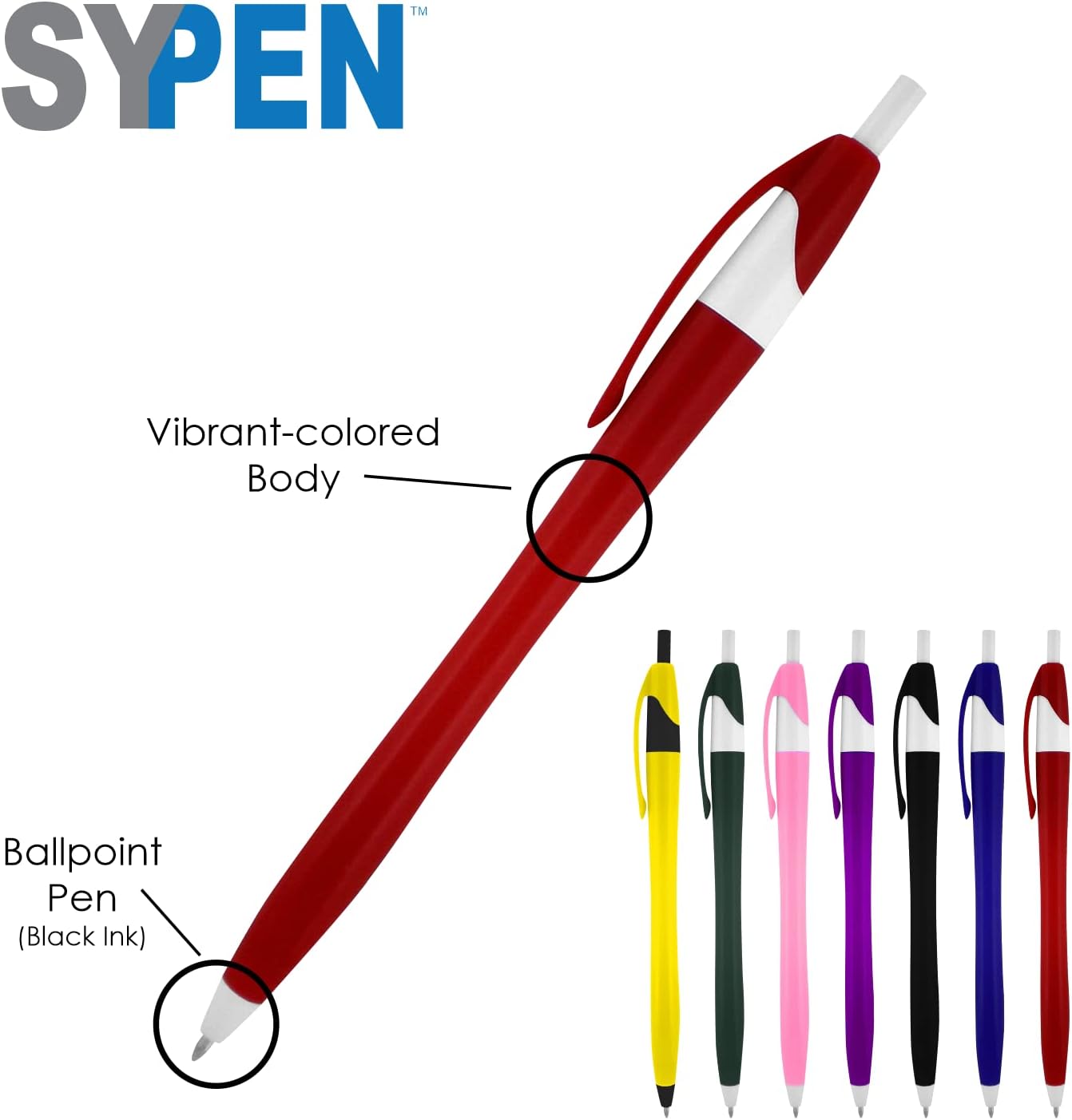 SyPen Personalized Pens With your Custom Logo or Text-500 Pack Bulk-for Businesses, Parties, and Events, Custom Printed Slim Ballpoint Click Pens, Blue Barrel Color, Black Ink