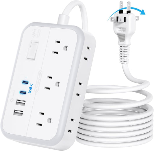 NTONPOWER 10FT Extension Cord with Surge Protector, 2 Prong to 3 Prong Adapter, 1875W Power Strip with 4 USB Ports (2 USB C), Wall Mount Flat Plug Extension Cord for Old House