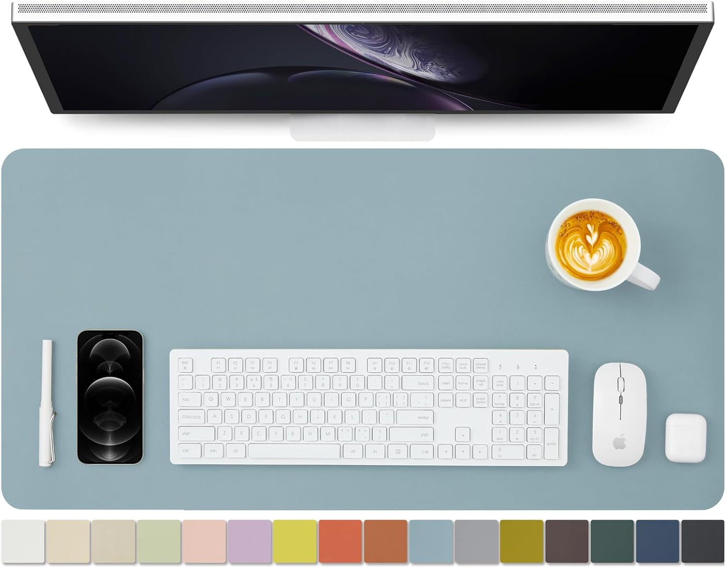 Leather Desk Mat - Non-Slip PU Desk Pad for Office and Home - Desk Organization and Accessories - Ideal for Large Mouse Pad and Desk Mats on Top of Desks (Light Blue,31.5"x 15.7")