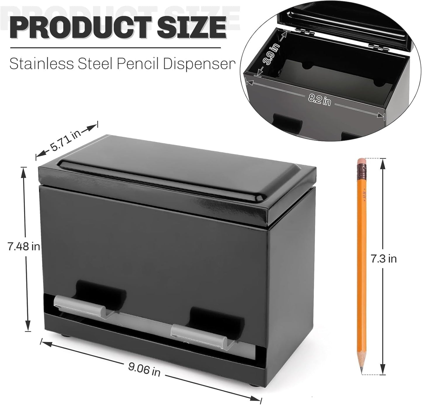 Stainless Steel Pencil Dispenser/Pen Holder for Classroom Home Restaurant for Bulk Pencils Storage/Unwrapped Drinking Straws Storage (Black)