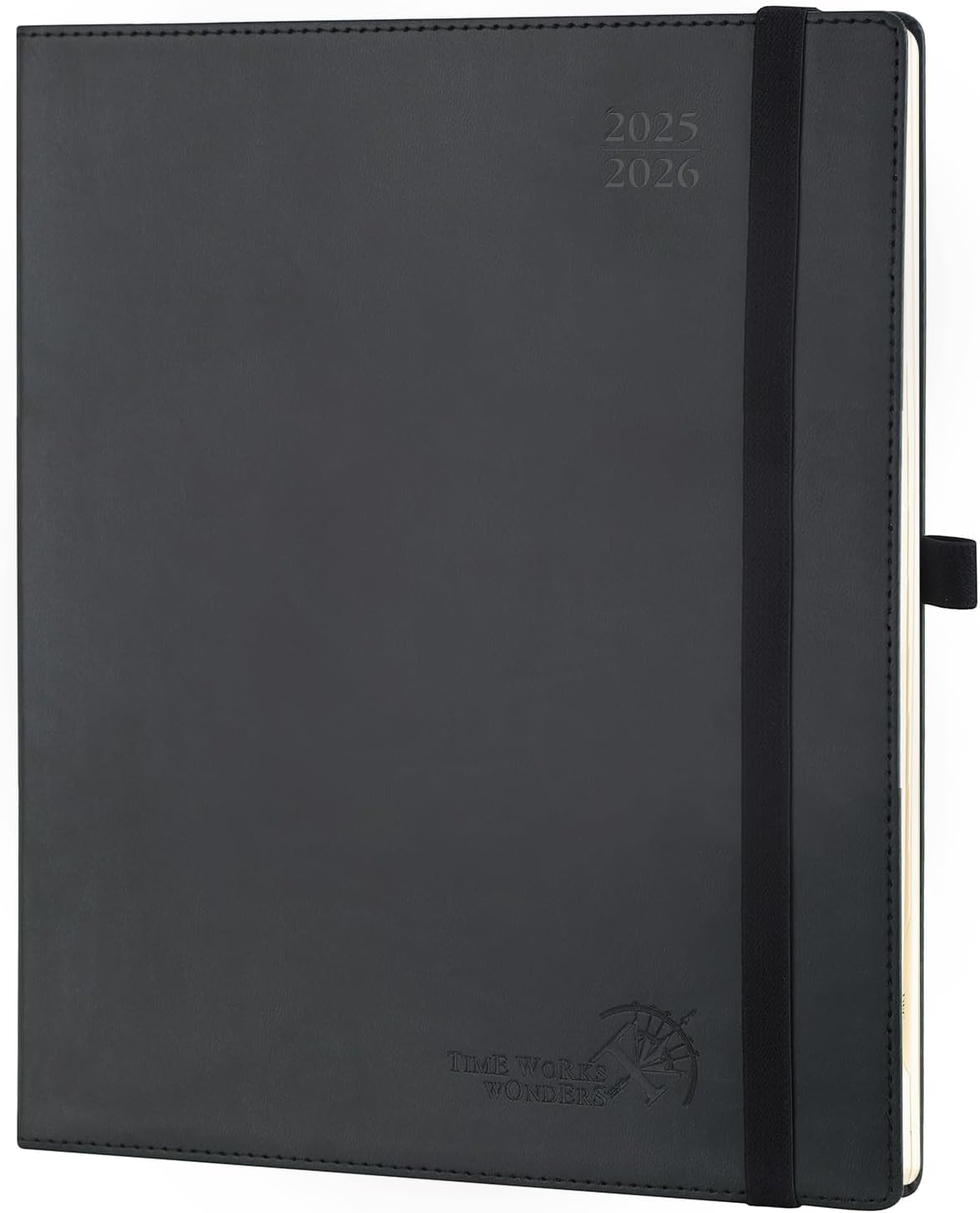 POPRUN Planner 2025-2026 (Large - 8.5'' x 10.5'') Academic Weekly Calendar (July 2025 - June 2026) with Hourly Time Slots, Monthly Tabs, 100GSM Thick Papers, Leather Soft Cover - Black
