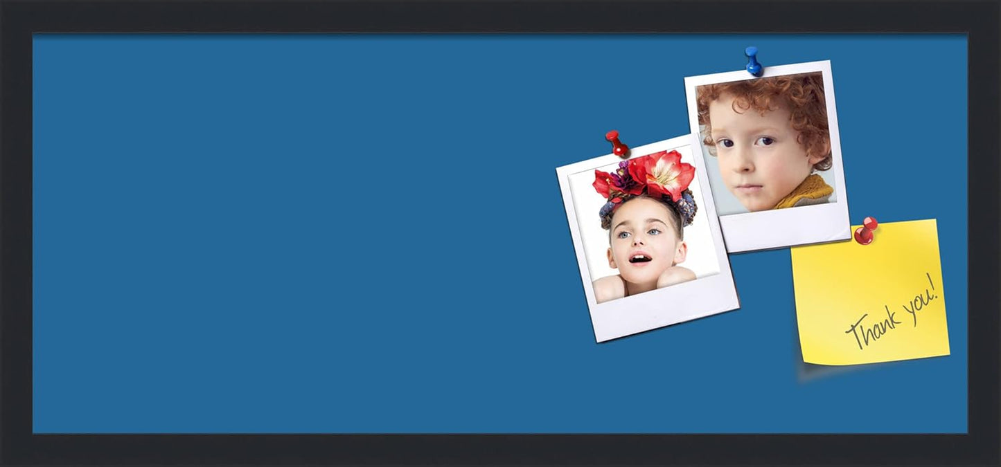 PinPix 28x12 Inch Cork Bulletin Board. This Decorative Framed Pin Board Comes with Navy Pastel Design and a Satin Black Frame. Ideal for Home Office Decor or Message Board (PinPix-1811)