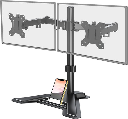 MOUNT PRO Dual Monitor Stand, Free-Standing Full Motion Monitor Desk Mount Fits 2 Screens up to 27 inches,17.6lbs with Height Adjustable, Swivel, Tilt, Rotation, VESA 75x75 100x100, Black