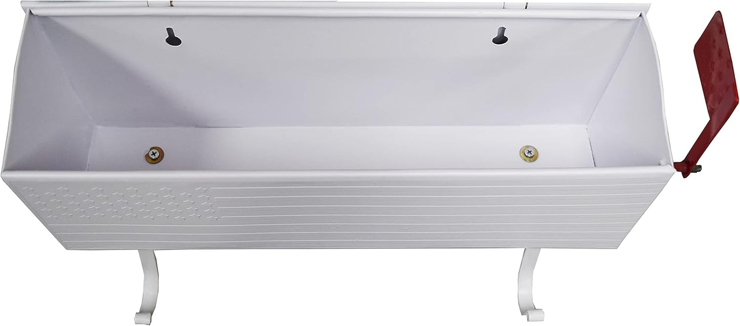 Oakland Living AZ620-WHITE White Patriotic Metal Outgoing Mail Flag and Newspaper Hangers Wall Mount Mailbox