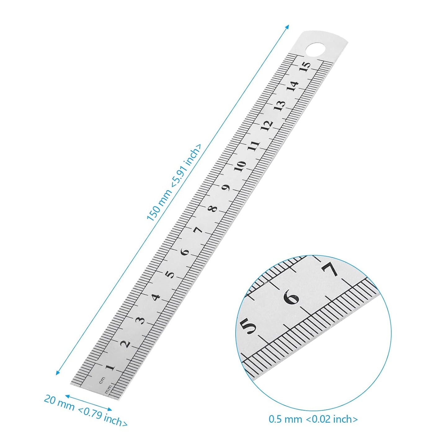 30 PCS 6 Inch Stainless Steel Ruler Bulk, Straight Edge Metal Rulers with Inch and Metric Scale Measuring Tool for Measuring
