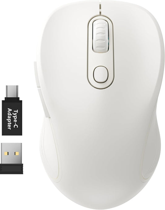 WisFox 2.4G Wireless Mouse for Laptop, Ergonomic Computer Mouse with USB Receiver and Type-C Adapter, 3 Adjustable Levels DPI, 6 Button Cordless Wireless Mice (White, 1 Pack)