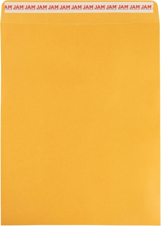 JAM PAPER 11 1/2 x 14 1/2 Open End Catalog Commercial Envelopes with Peel and Seal Closure - Brown Kraft Manila - 50/Pack