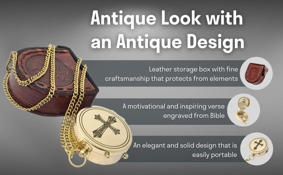 Brass Compass Engraved with Religious Scripture Verse - Ideal Gift for Son, Grandson, Daughter - Perfect for Baptism, Communion, Church and Graduation Day Present