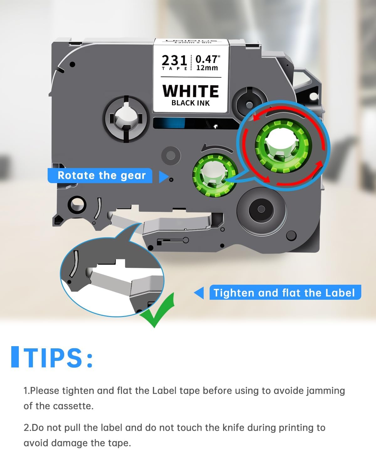 6-Pack Compatible for Brother P Touch TZ Label Tape TZe-231 131 431 531 631 731 12mm 0.47 Laminated Multi Color for P Touch PT-H110 PTD210 PTD220 PTD600, Clear/White/Red/Blue/Yellow/Green