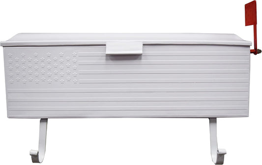 Oakland Living AZ620-WHITE White Patriotic Metal Outgoing Mail Flag and Newspaper Hangers Wall Mount Mailbox