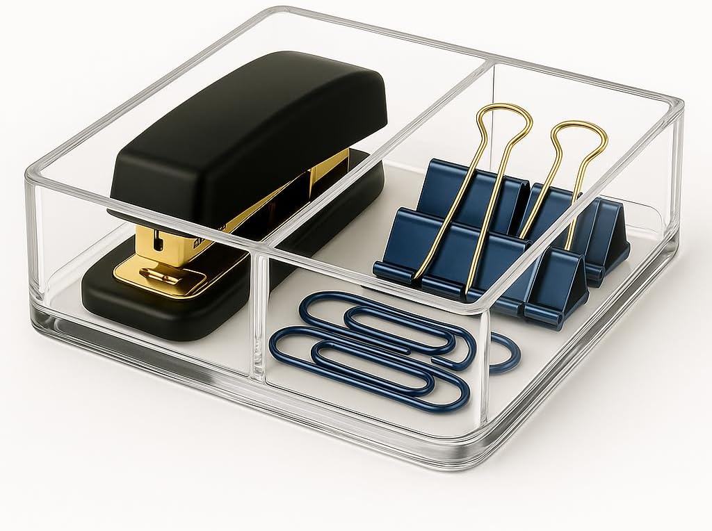 Paper Clip Holder w/Adjustable Compartment Includes Premium Gift Box. Great Gift for Christmas. Durable & Stylish Desk Organizer for Office Supplies & Sticky Note/Post it Note Holder.