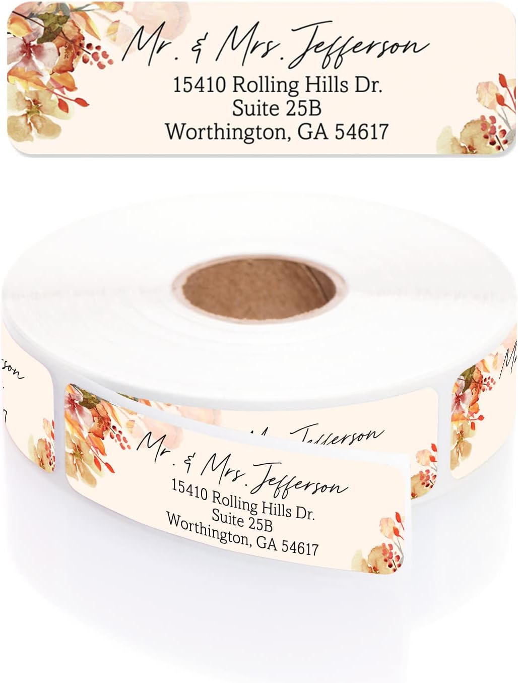 Rust Orange Floral Rolled Address Labels / 250 Personalized Return Address Labels/Designer Address Stickers in Elegant Plastic Dispenser