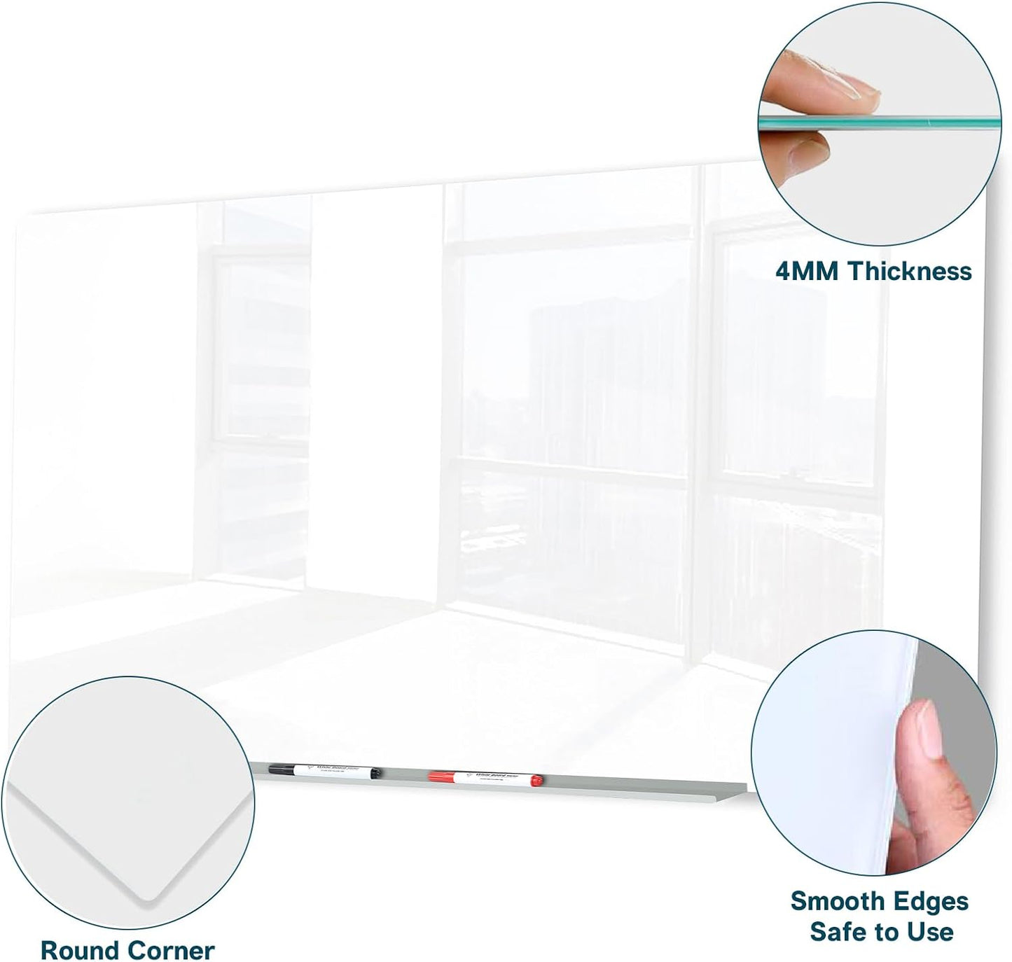 J&J worldwide Glass Whiteboard, Magnetic Brilliance White Dry Erase Board 36" x 60" Invisible Mount, Includes Markers, Marker Tray, Eraser for Wall, Office, Home, School