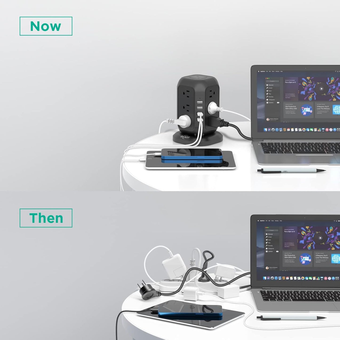 AiJoy Power Strip Tower 16.4 ft Cord, Surge Protector with 12 AC Outlet and 4 USB Ports, Charging Station Extension Cord with Multiple Outlets for Home, Office, Dorm Room Essentials