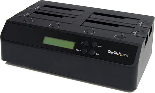 StarTech.com 4-Bay Hard Drive Duplicator and Eraser, External Standalone 1:3 HDD/SSD Cloner/Copier, USB 3.0 / eSATA to SATA Docking Station, Hard Disk Copier / Sanitizer / Wiper Tool (SATDOCK4U3RE)
