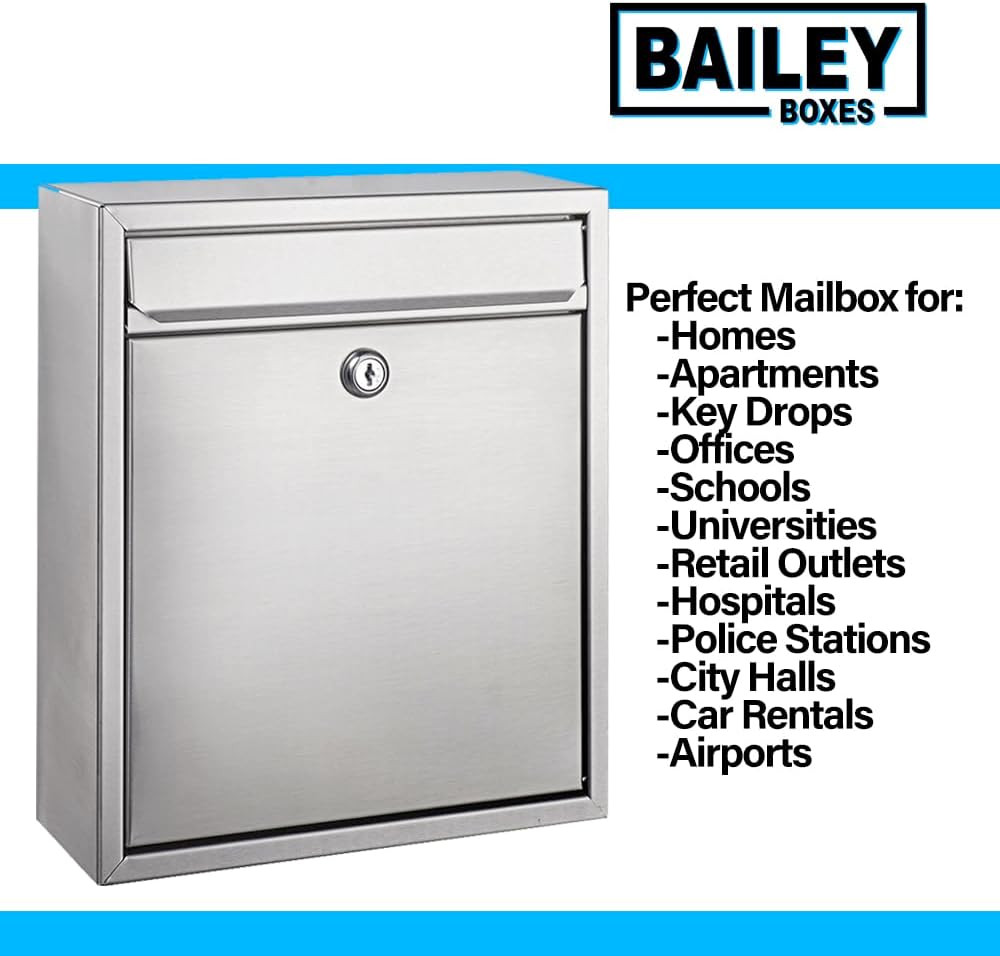 Modern Wall Mounted Locking Small Architectural Mailbox from Bailey Boxes - 12.25" H x 10.25" W x 3.5" D - The Murphy