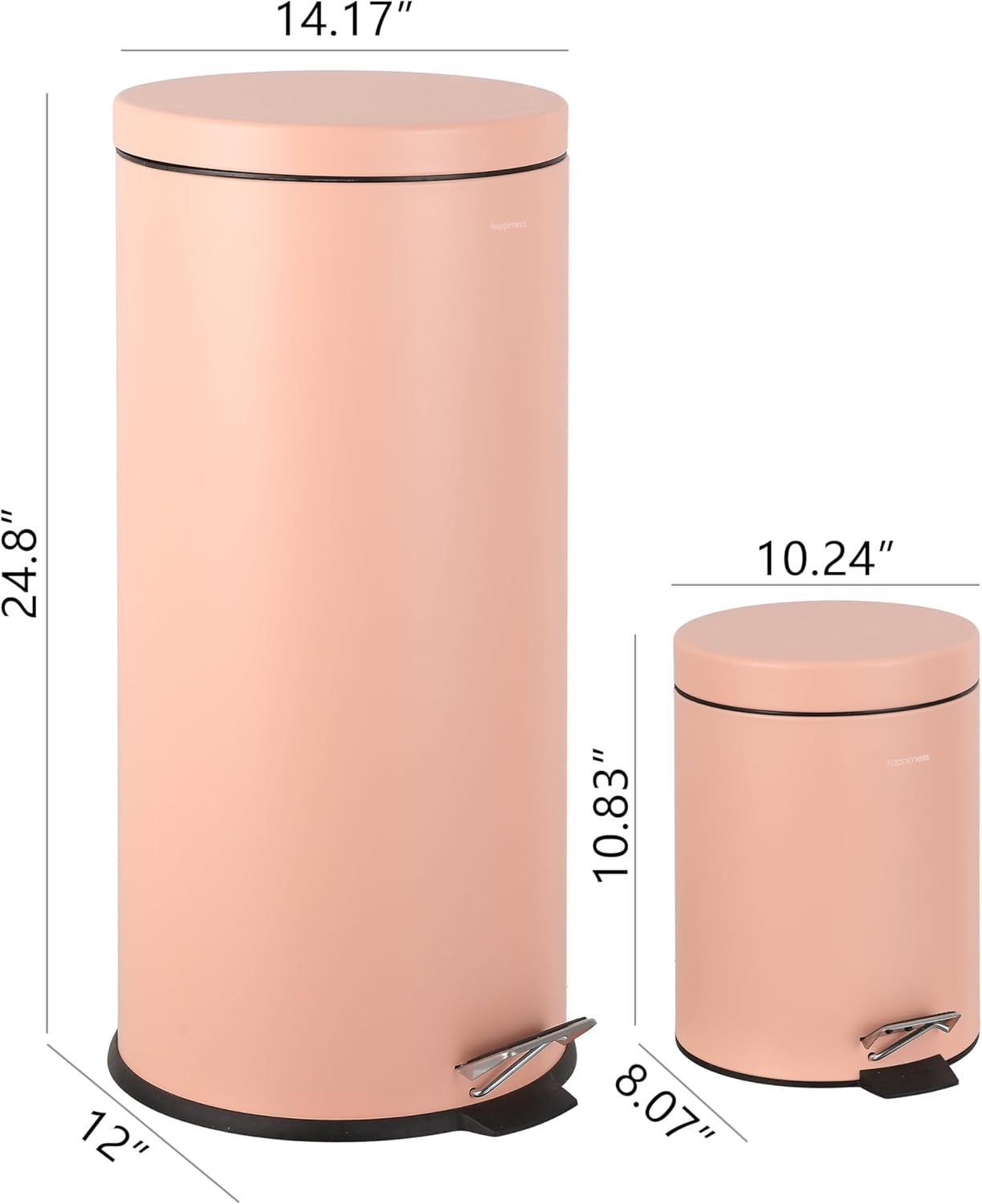 happimess HPM1000D Oscar 8-Gallon Step-Open Trash Can with Free Mini Trash Can, Modern, Fingerprint Proof for Home, Kitchen, Office, Large:7.9 Gallon Small:1.3 Gallon, Flamingo Pink